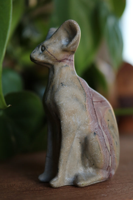 Picture Jasper Sphynx Cat Carving