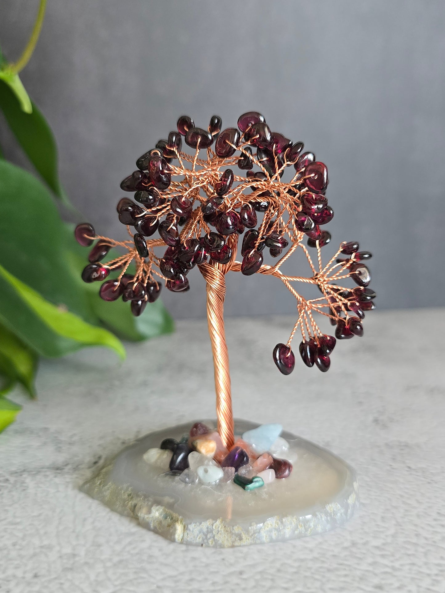 Garnet Chip Tree on Agate