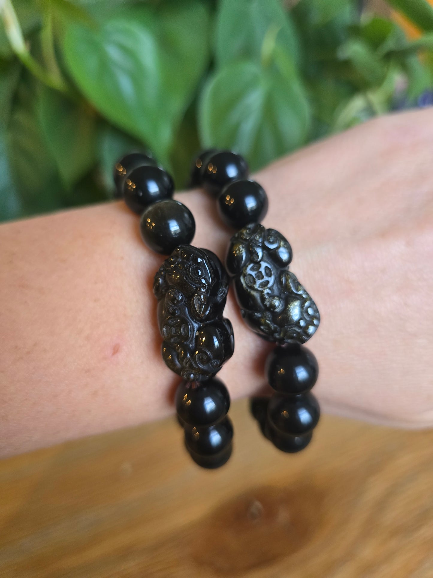 Gold Sheen Obsidian Bracelet with Pixiu (Pi Yao)