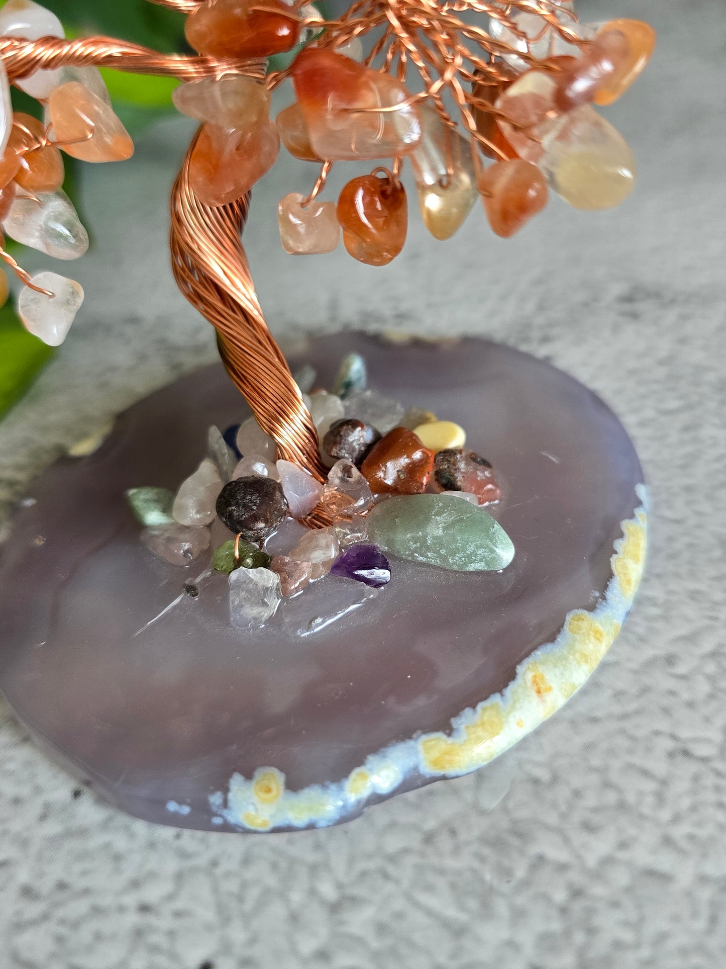 Fire Quartz Chip Tree on Agate
