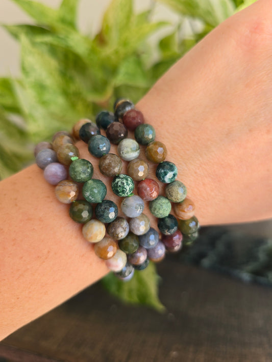Colorful Moss Agate Faceted Stretch Bracelet