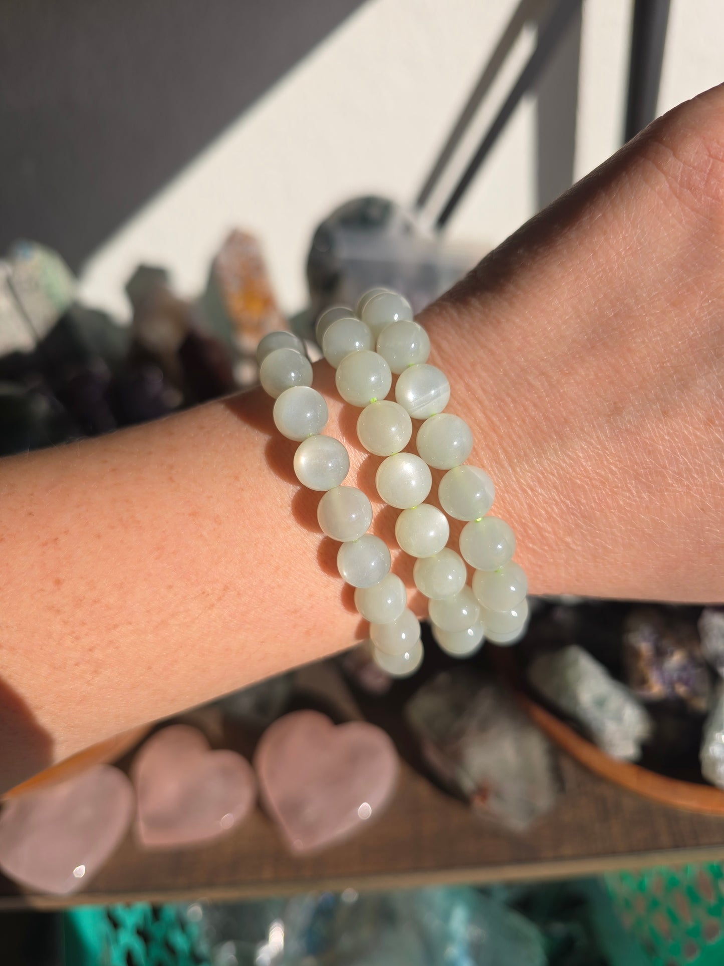 Green Moonstone Stretch Bracelet - High Quality