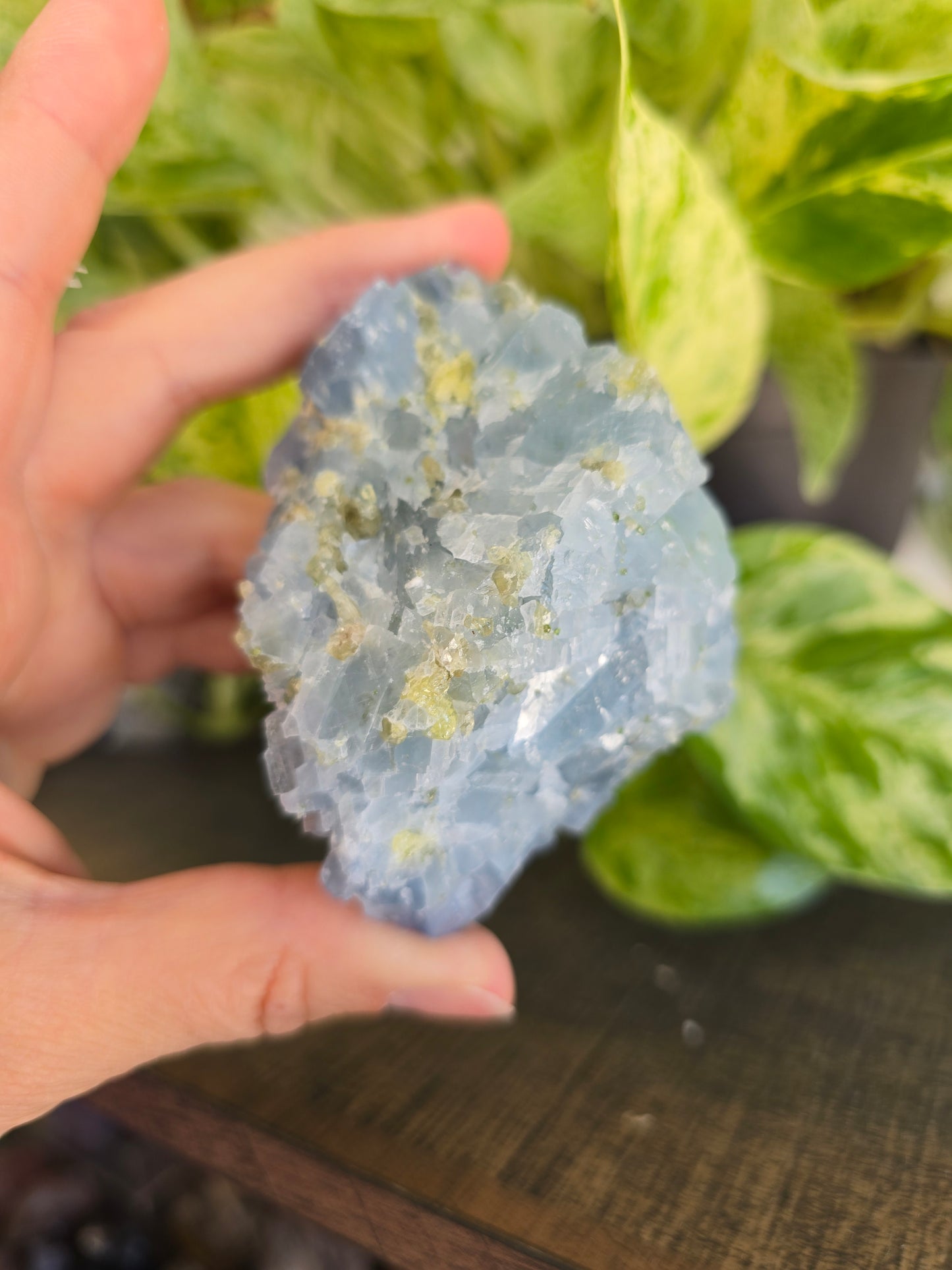 Celestite with Peridot Rough Specimen