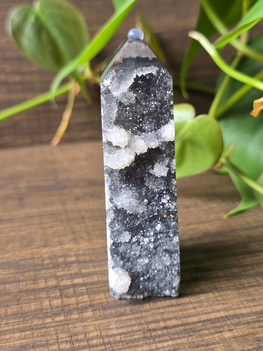 Banded Chalcedony with Druzy Quartz Tower