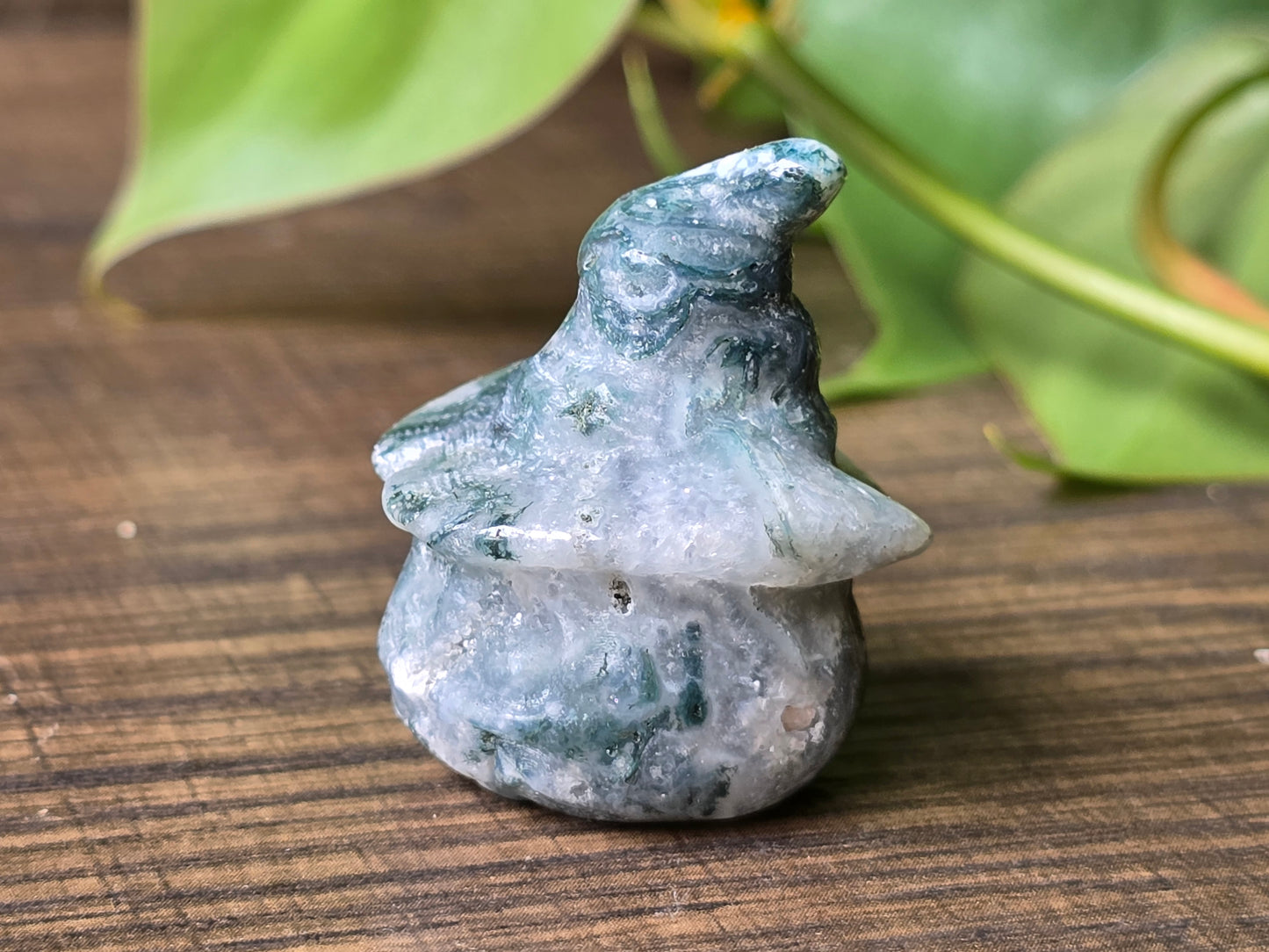 Moss Agate Witch Hat Pumpkin