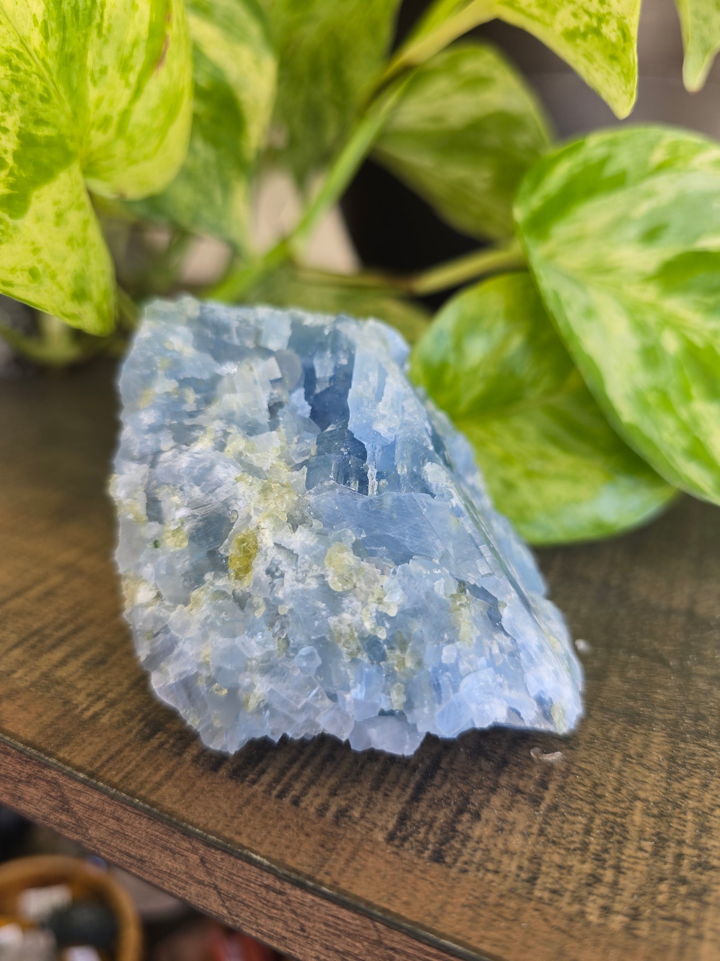Celestite with Peridot Rough Specimen
