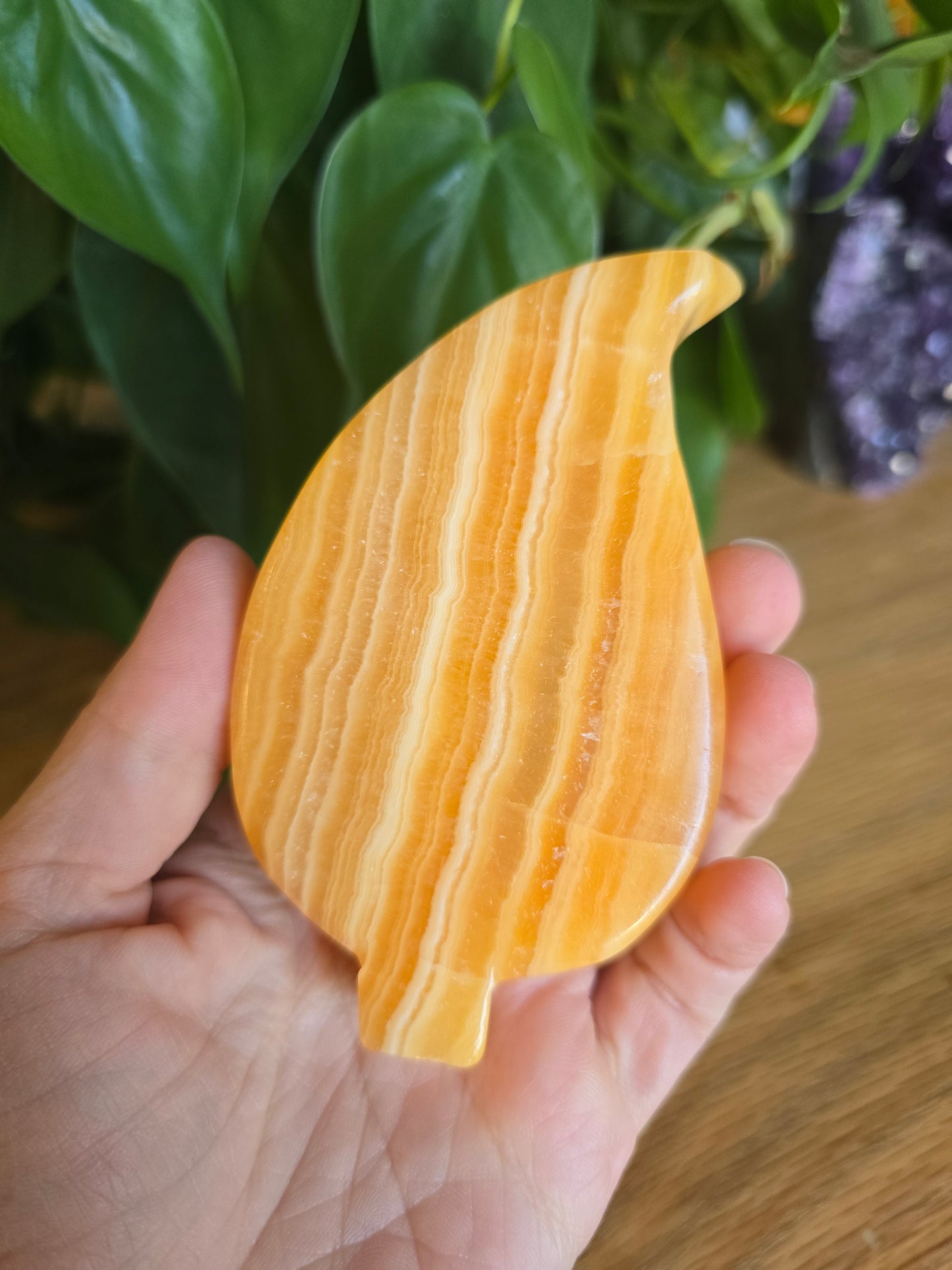 Orange Calcite Leaf Bowl