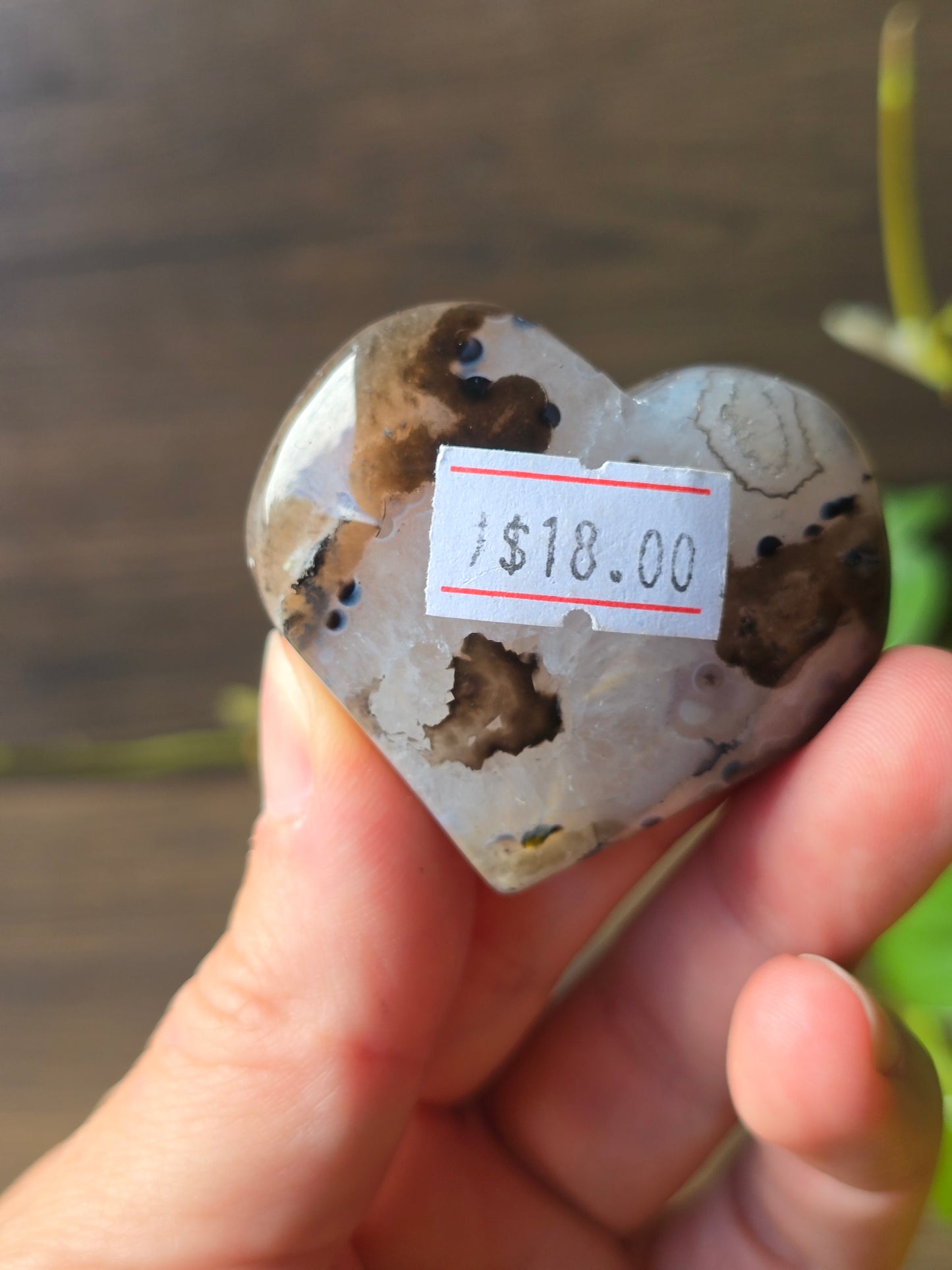 Black Flower Agate Heart