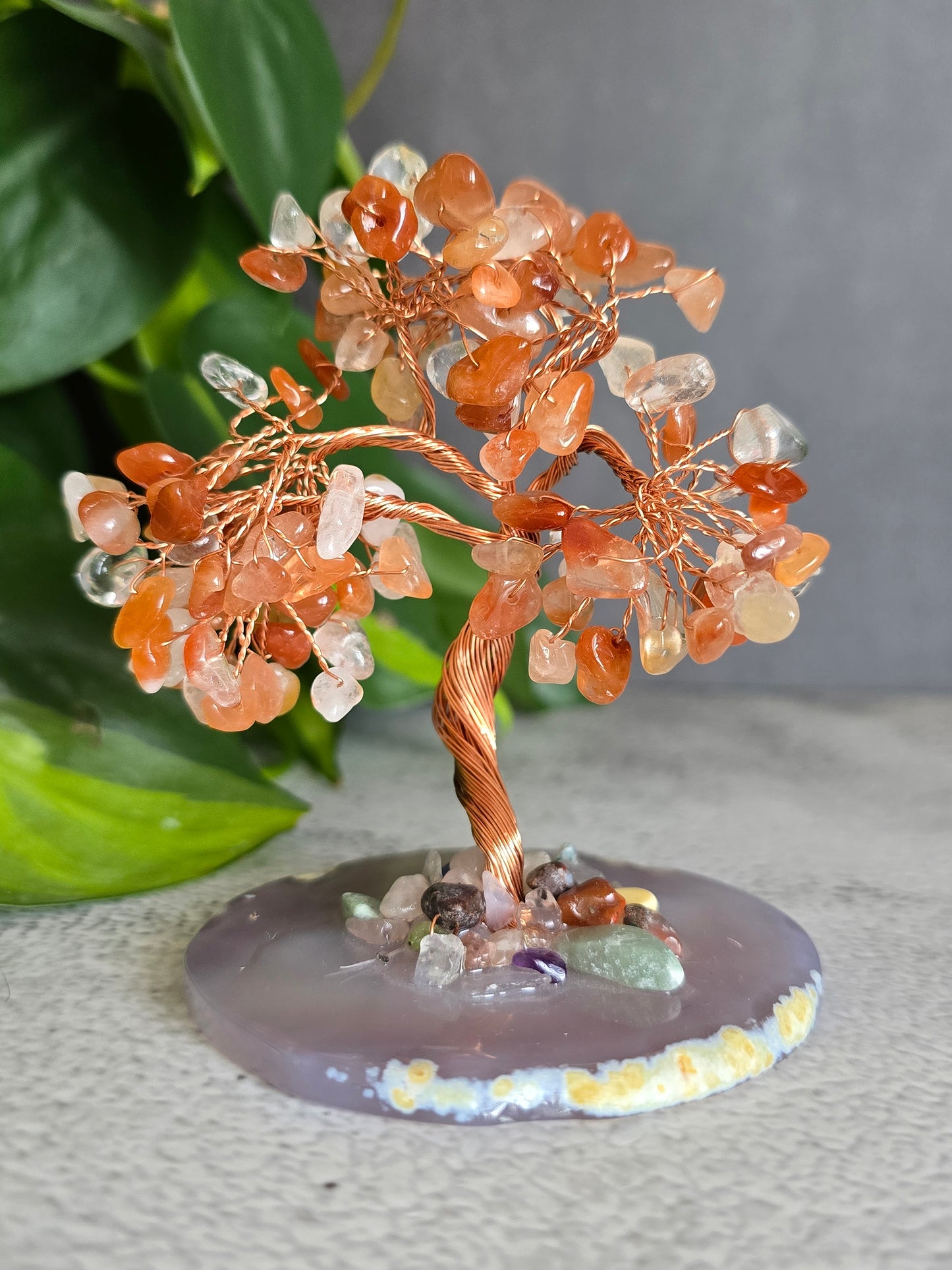 Fire Quartz Chip Tree on Agate