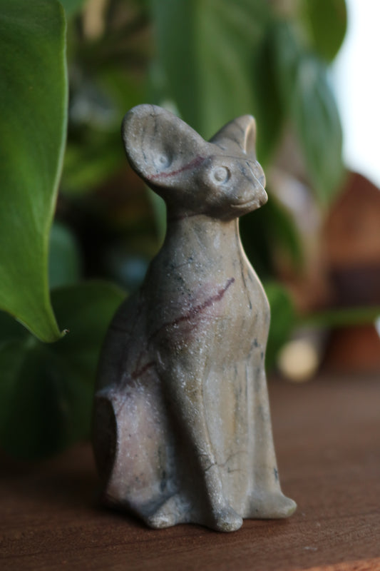 Picture Jasper Sphynx Cat Carving