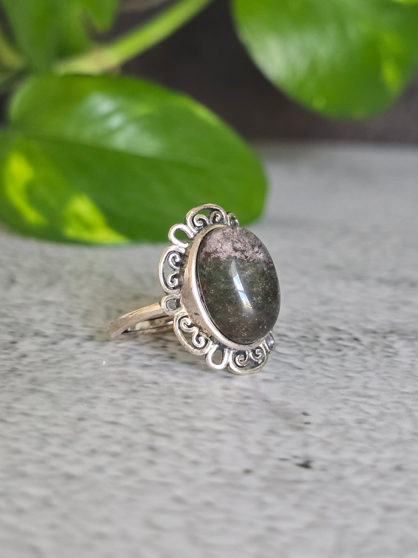 Lodolite "Garden Quartz" .925 Silver Adjustable Ring