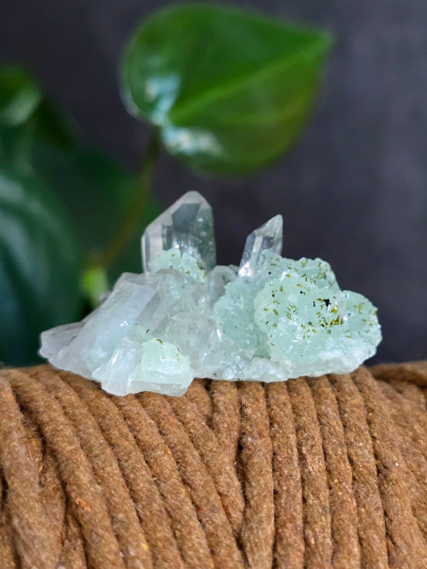 Prehnite and Epidote on Quartz Matrix