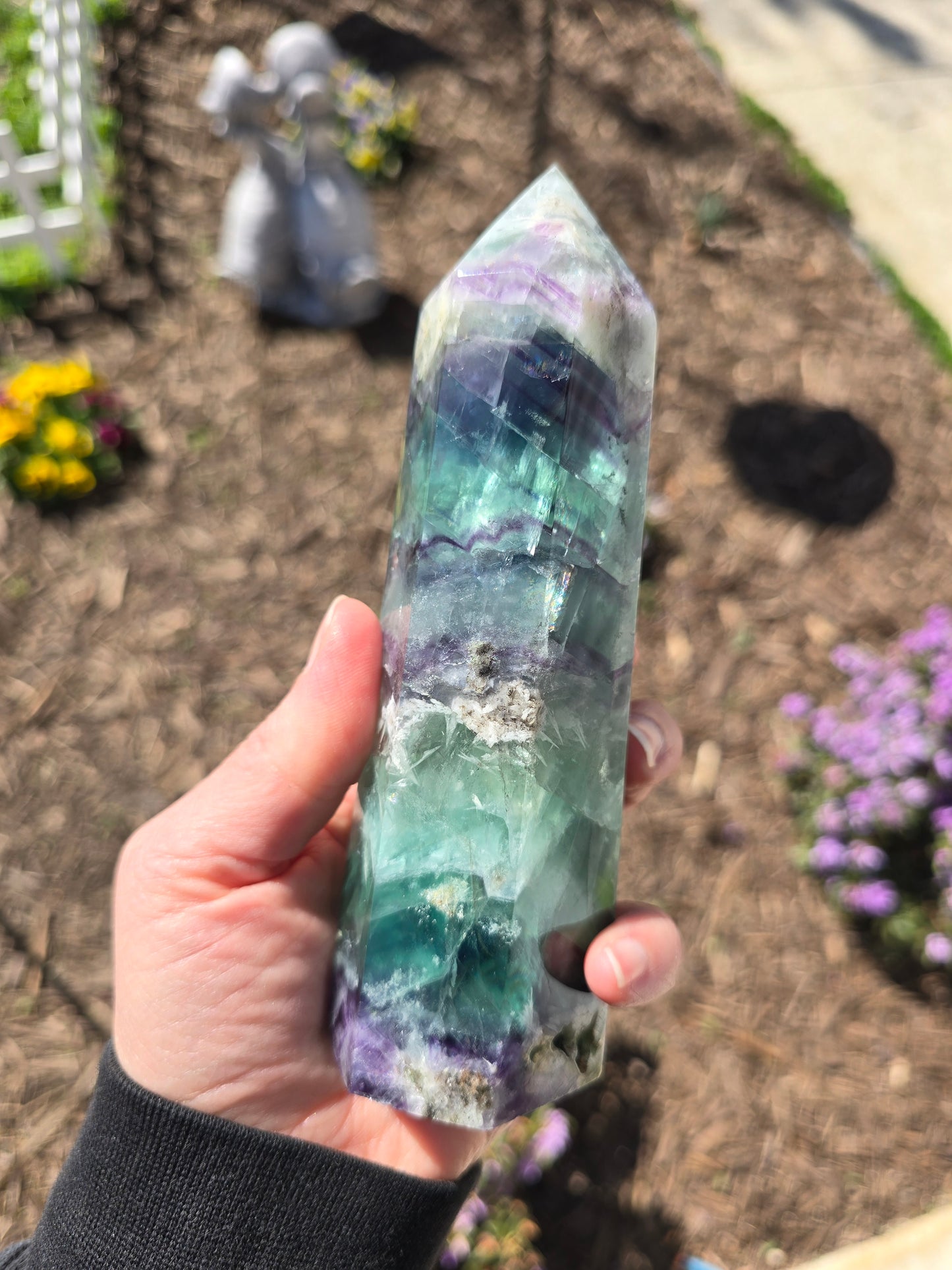 Rainbow Fluorite Tower With Dendritic Inclusions