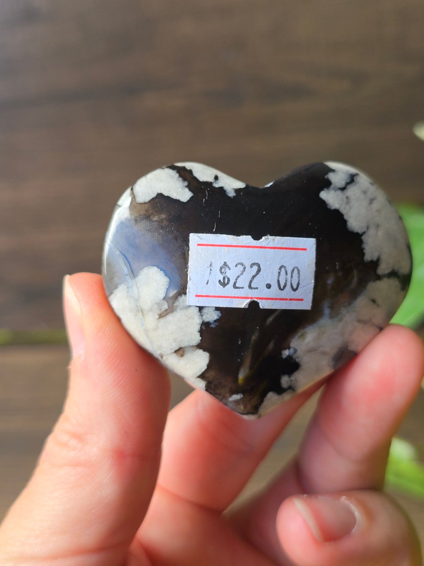 Black Flower Agate Heart