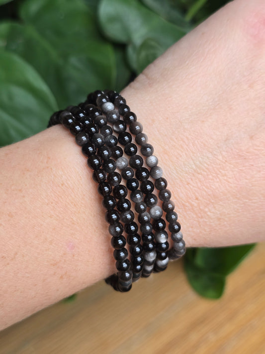 Silver Sheen Obsidian Stretch Bracelet