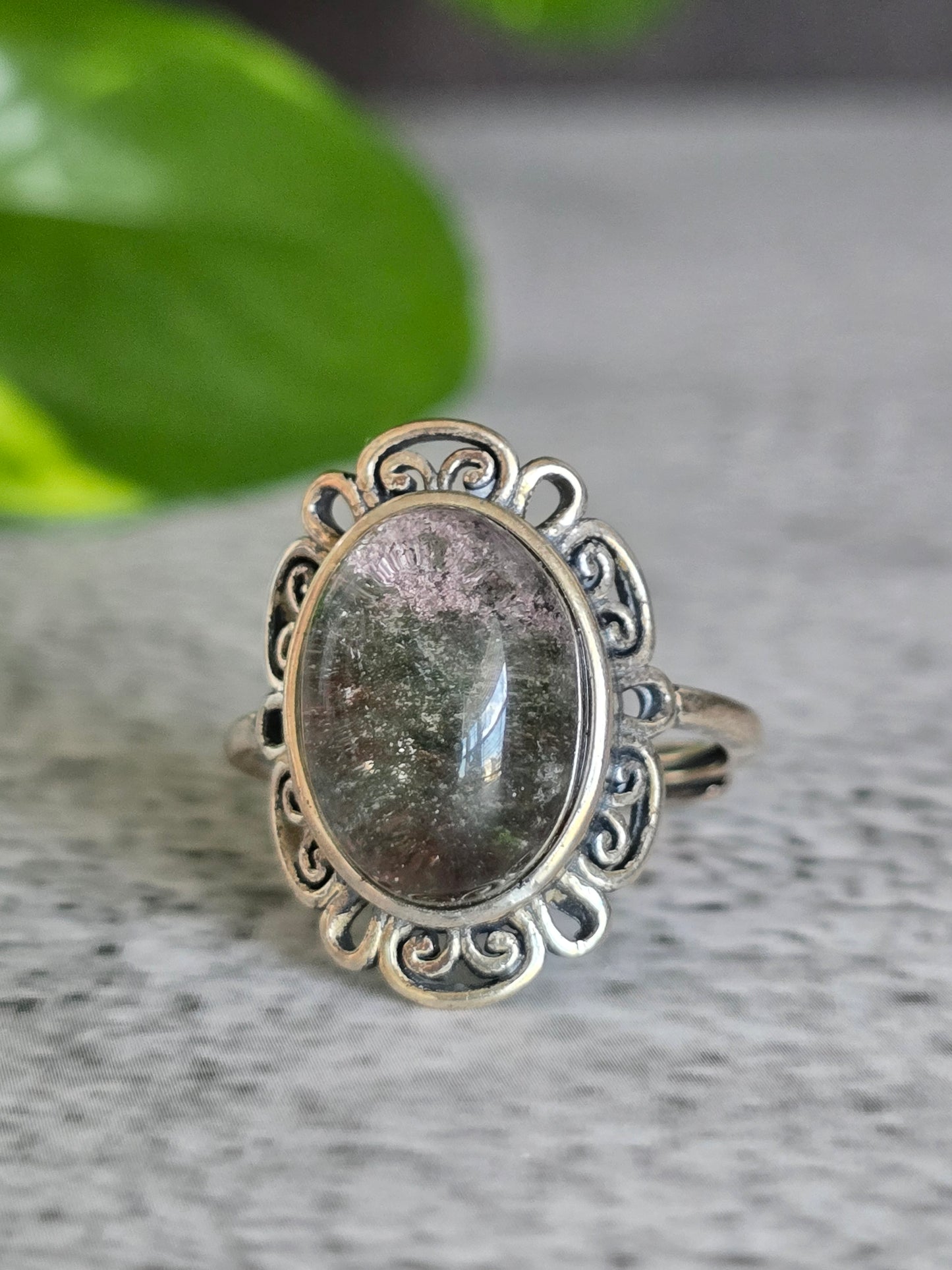 Lodolite "Garden Quartz" .925 Silver Adjustable Ring