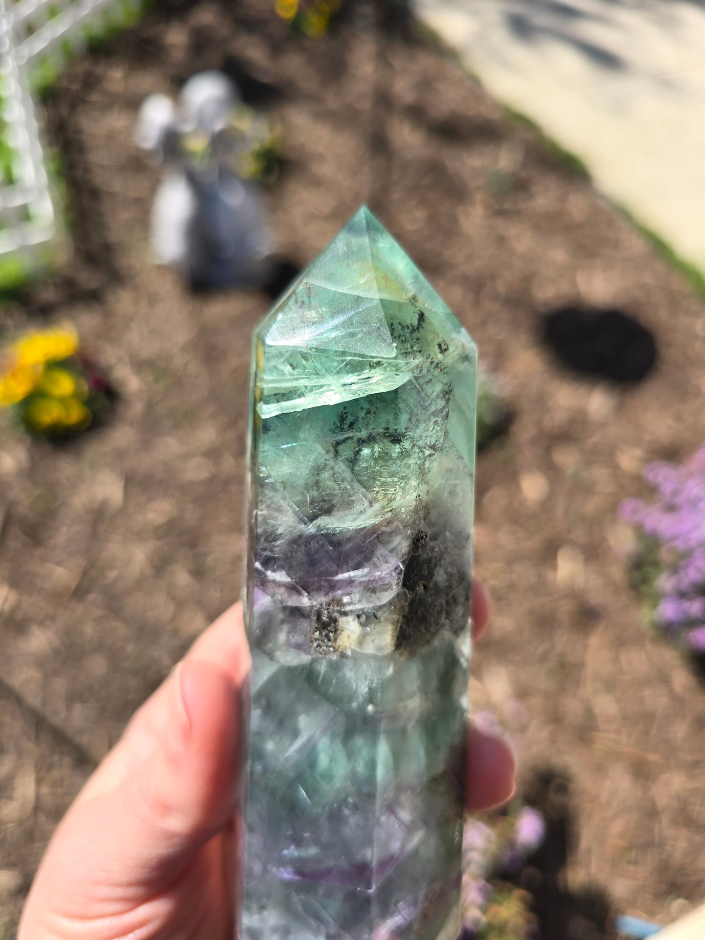 Rainbow Fluorite Tower With Dendritic Inclusions