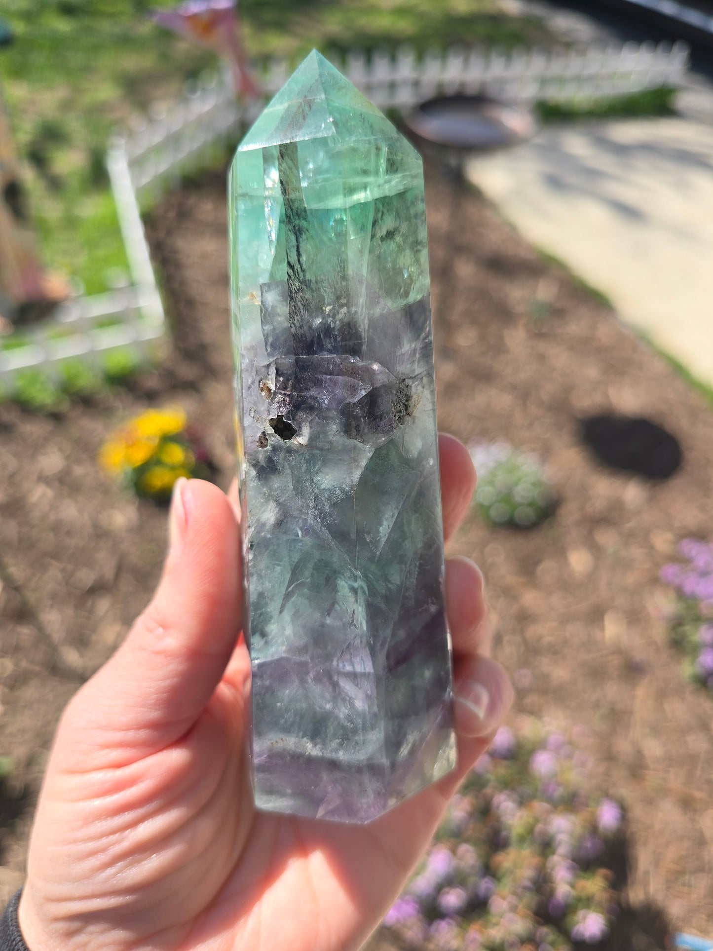 Rainbow Fluorite Tower With Dendritic Inclusions