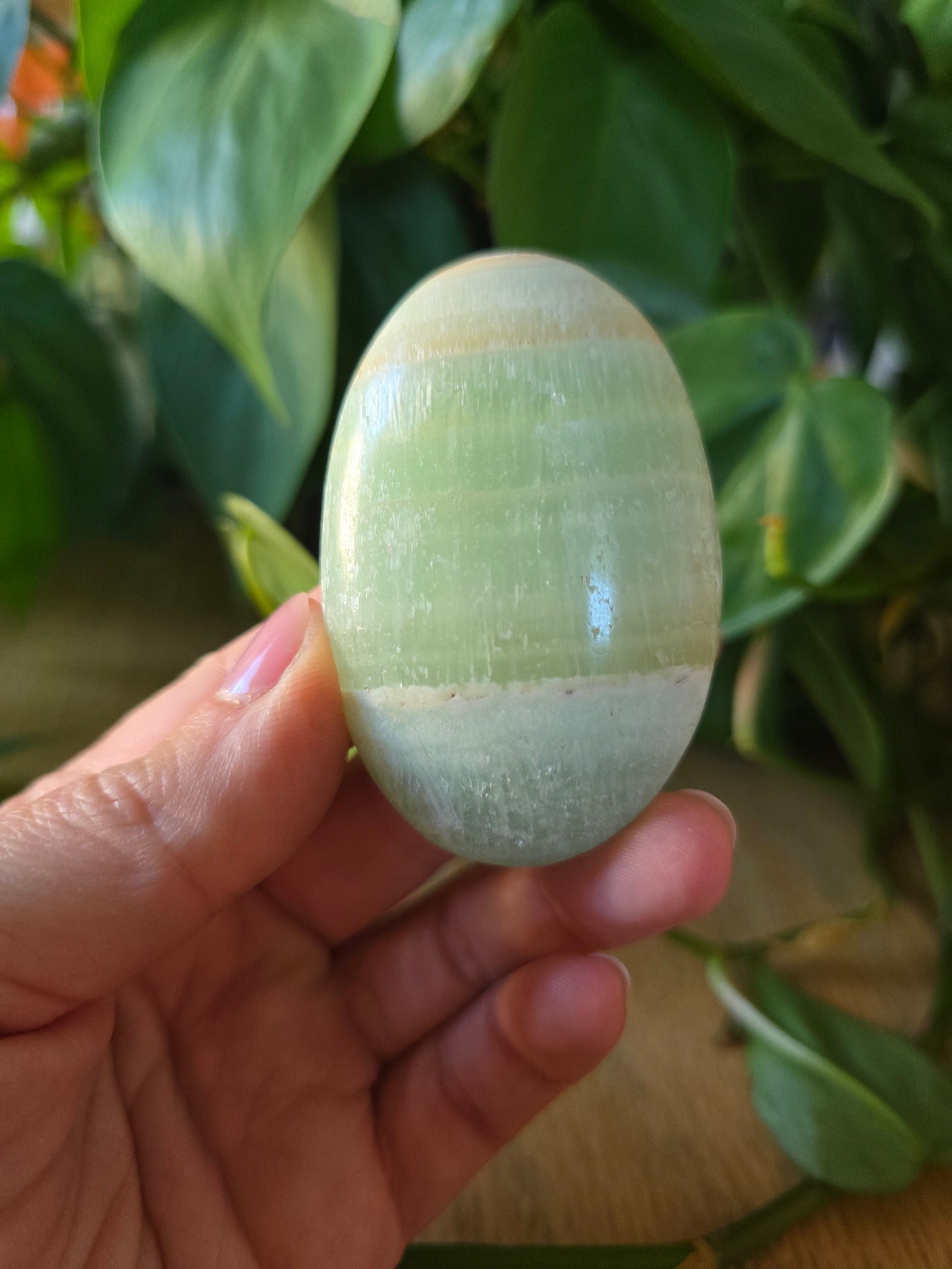 Pistachio Calcite Palm Stone
