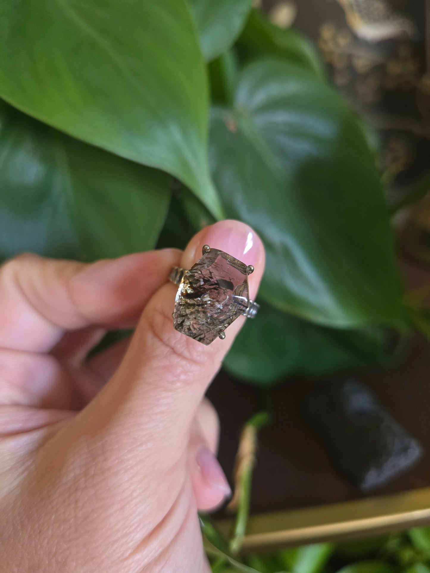 S925 Adjustable Rutilated Quartz Ring