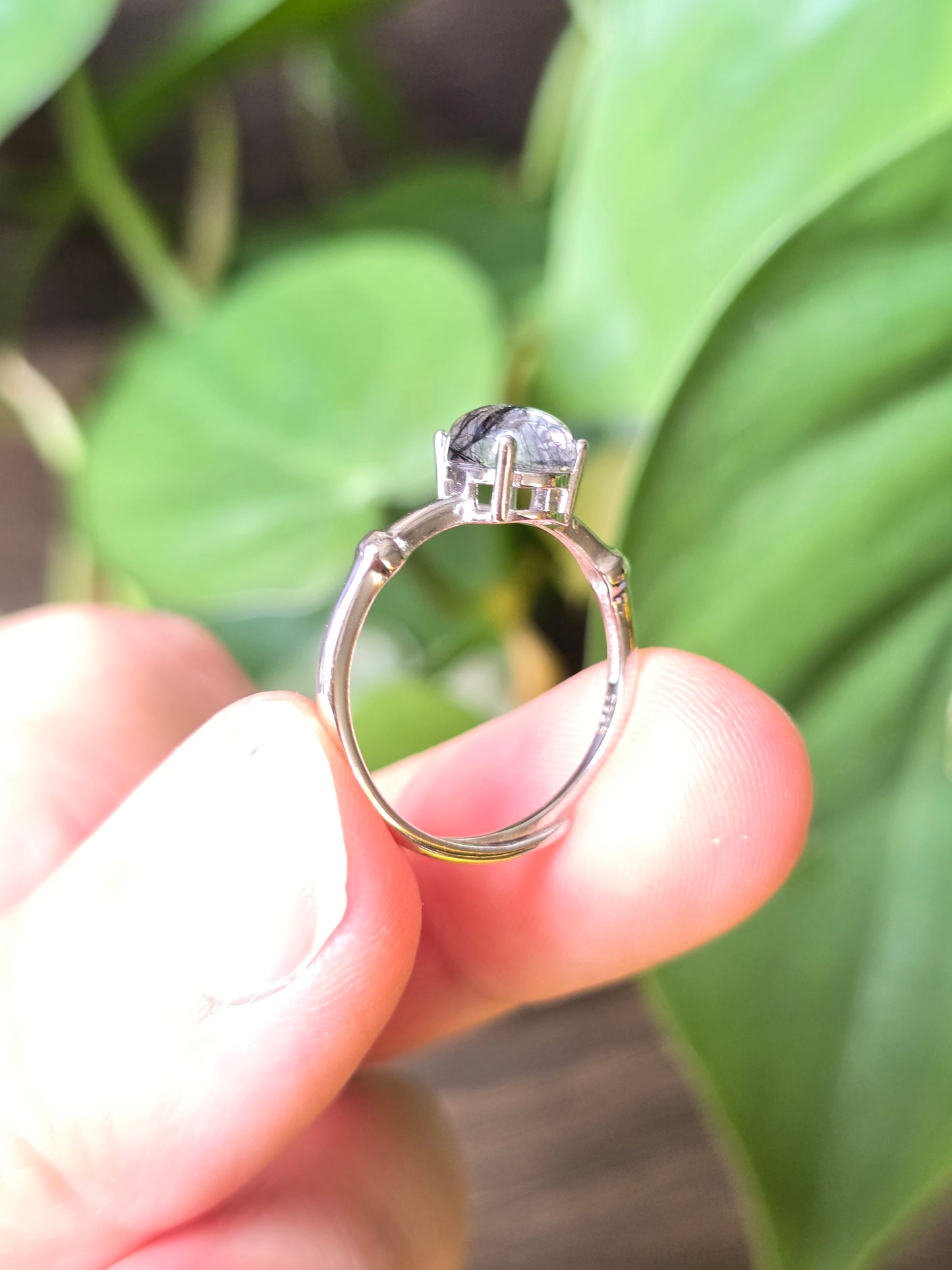 S925 Adjustable Tourmaline in Quartz Ring