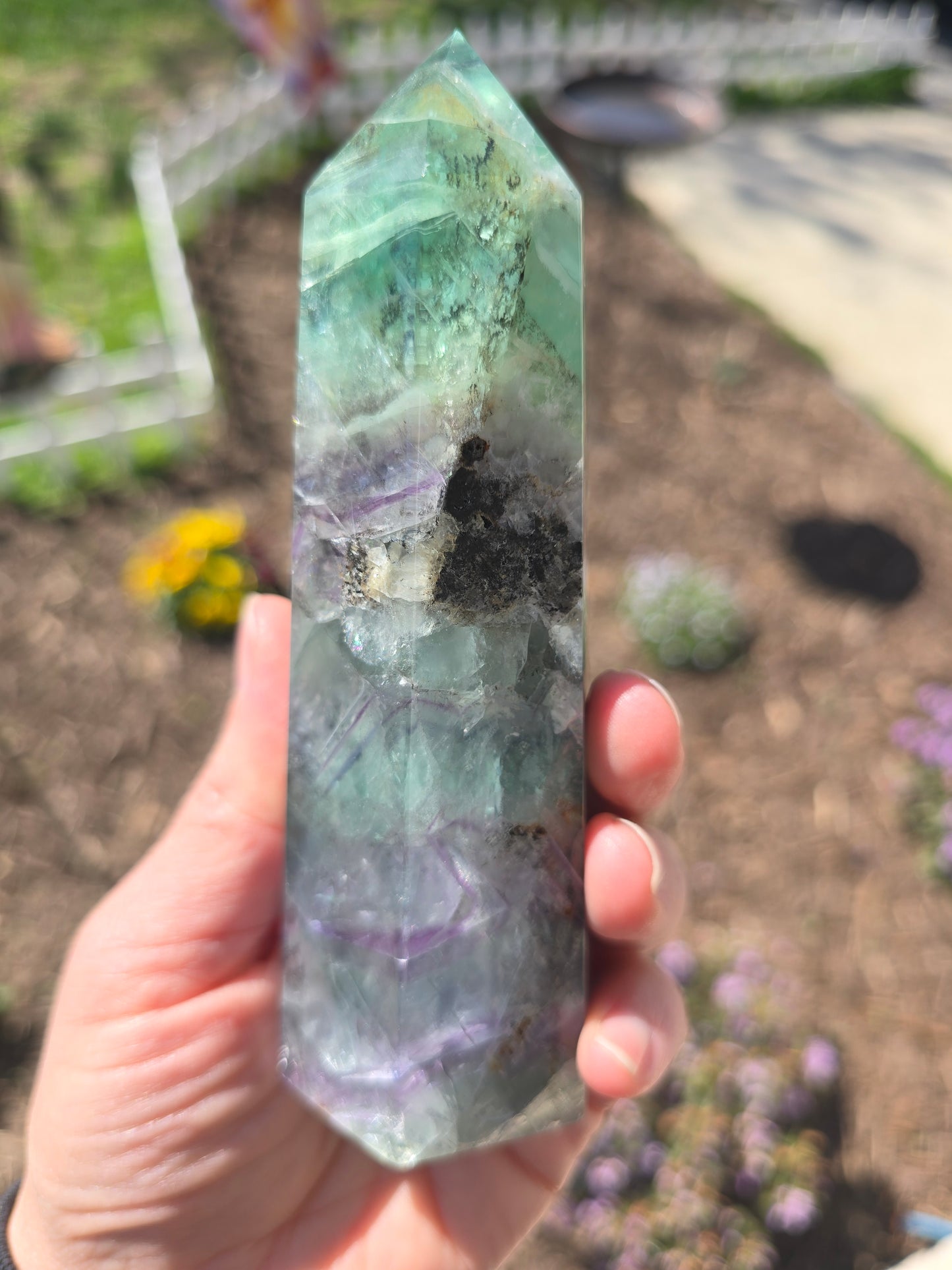 Rainbow Fluorite Tower With Dendritic Inclusions