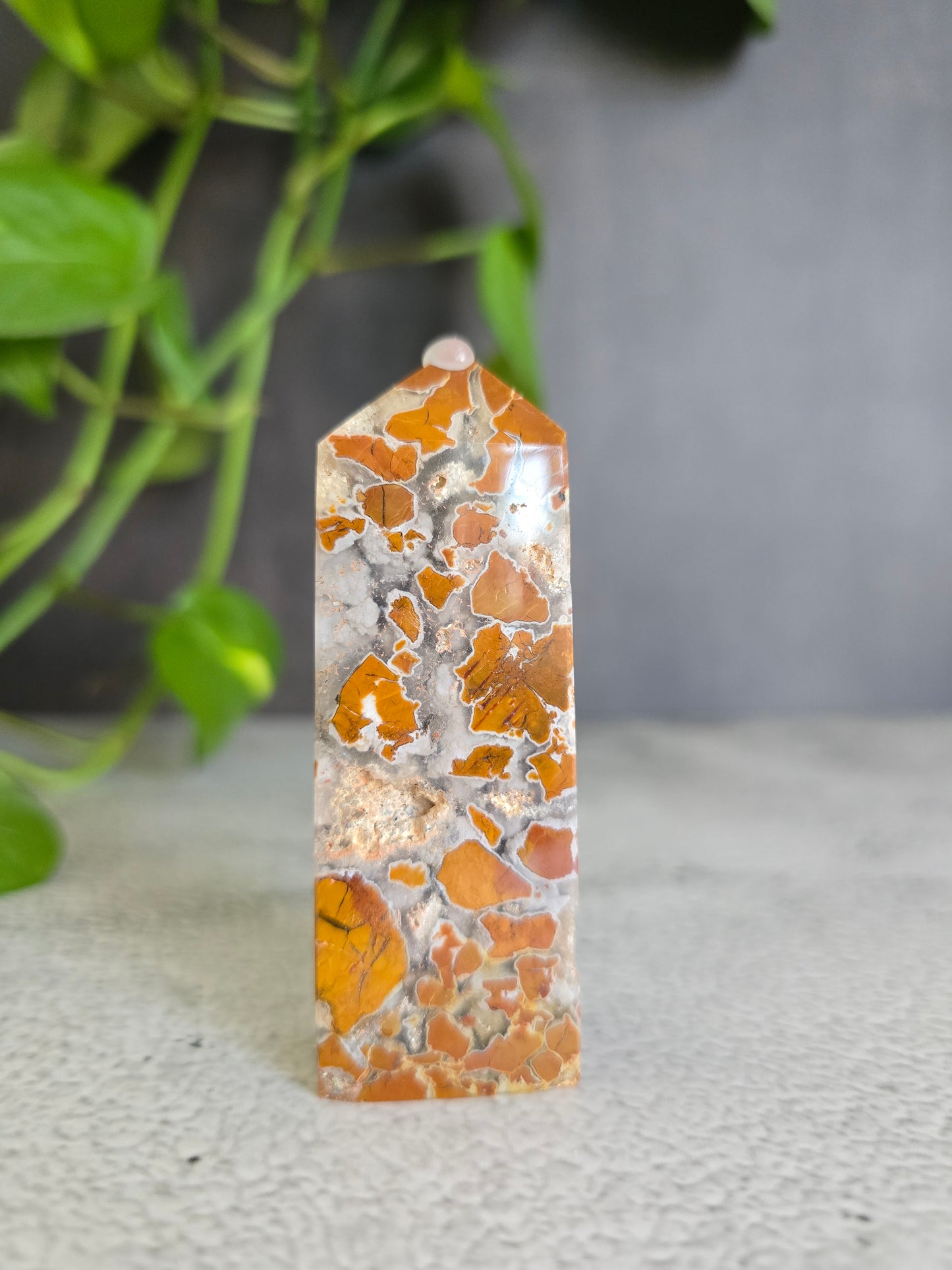 Pink Agate in Quartz Tower