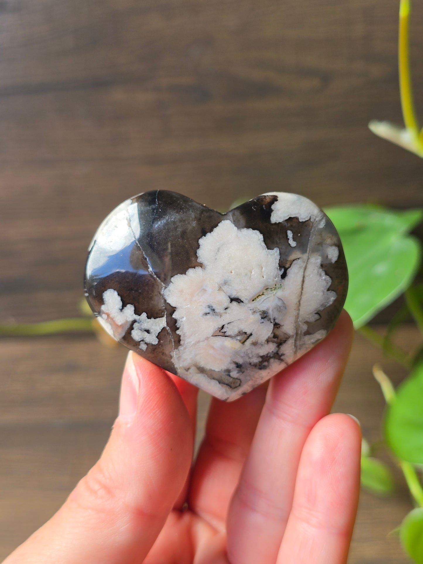 Black Flower Agate Heart