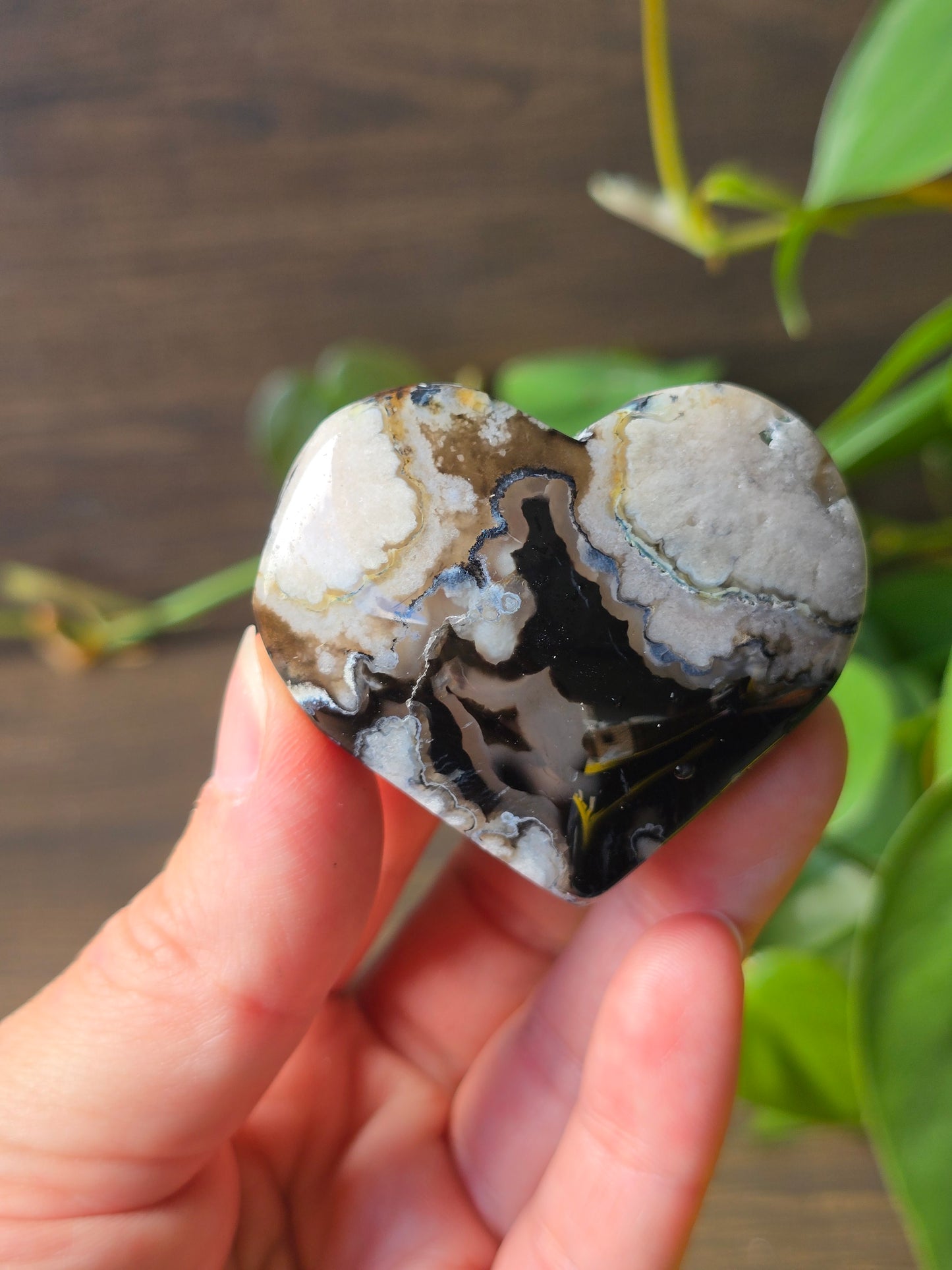 Black Flower Agate Heart
