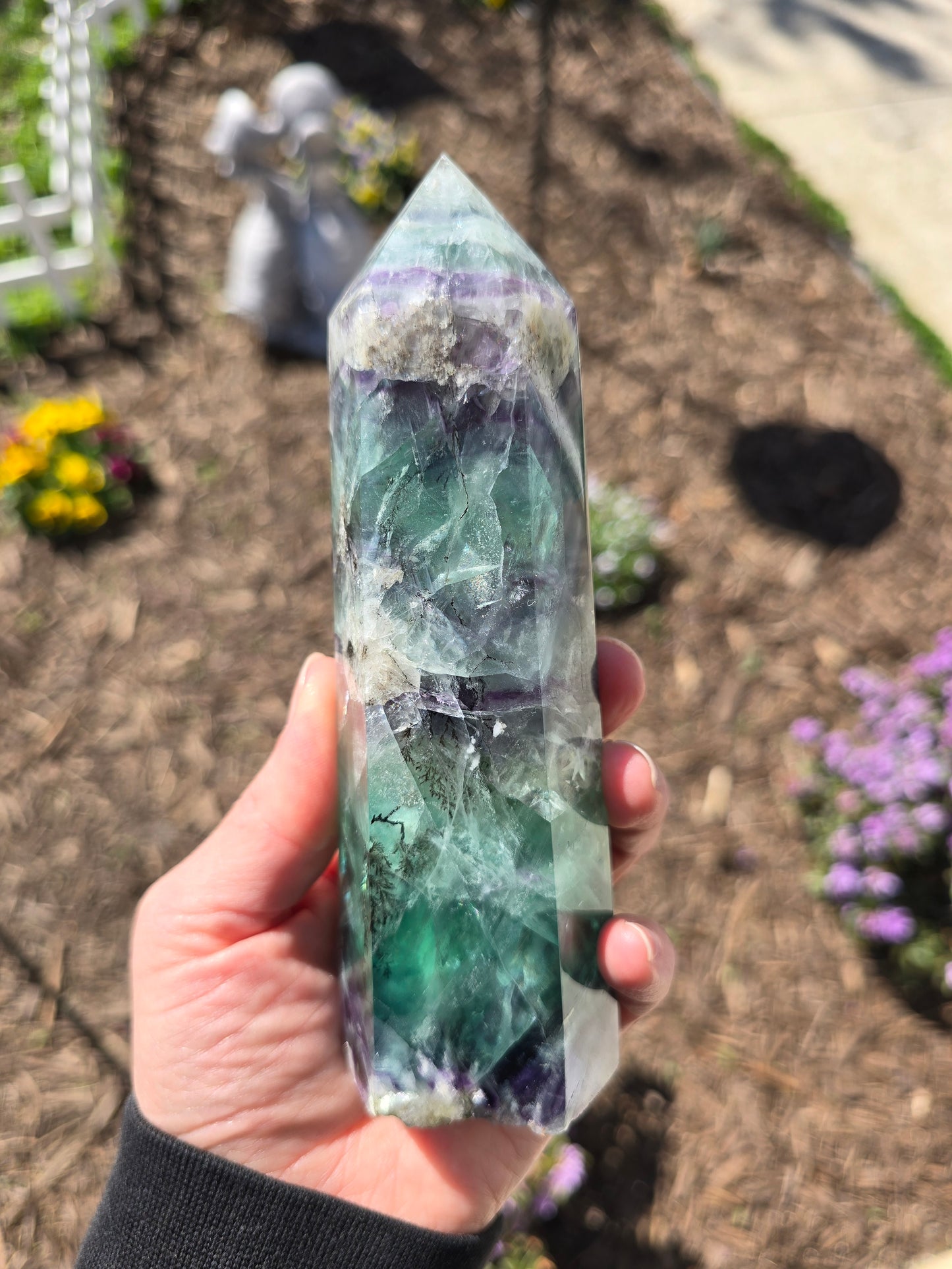 Rainbow Fluorite Tower With Dendritic Inclusions
