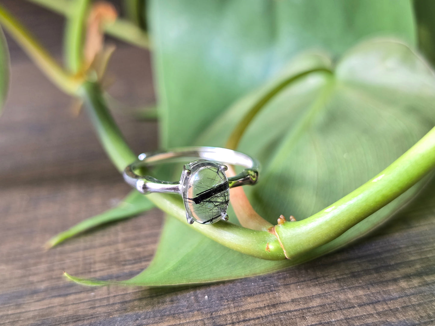 S925 Adjustable Tourmaline in Quartz Ring