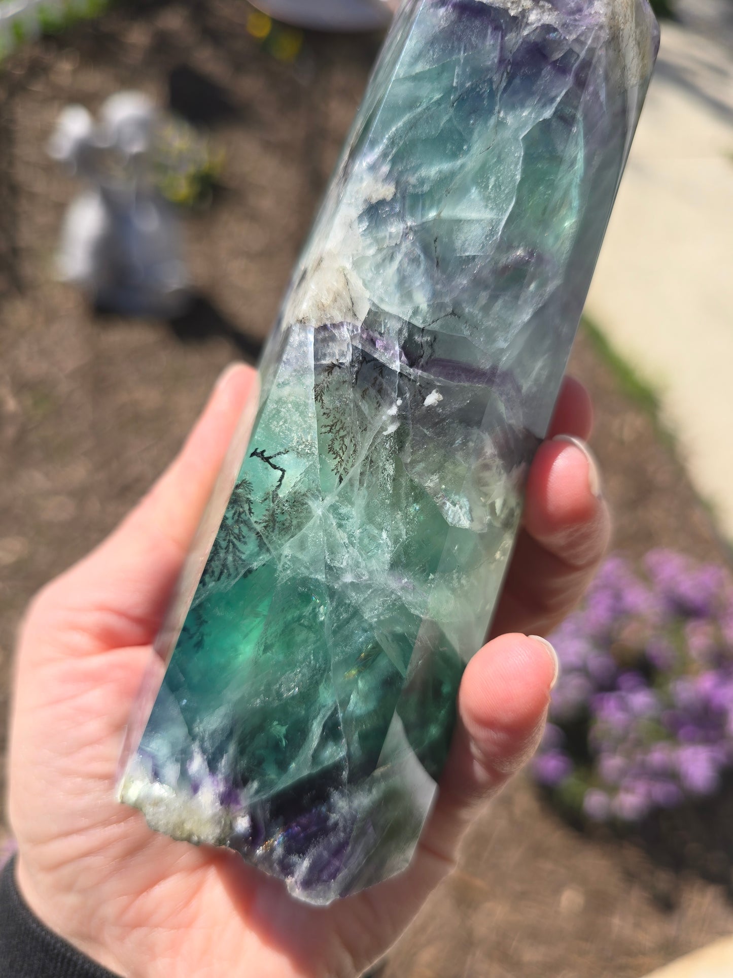 Rainbow Fluorite Tower With Dendritic Inclusions