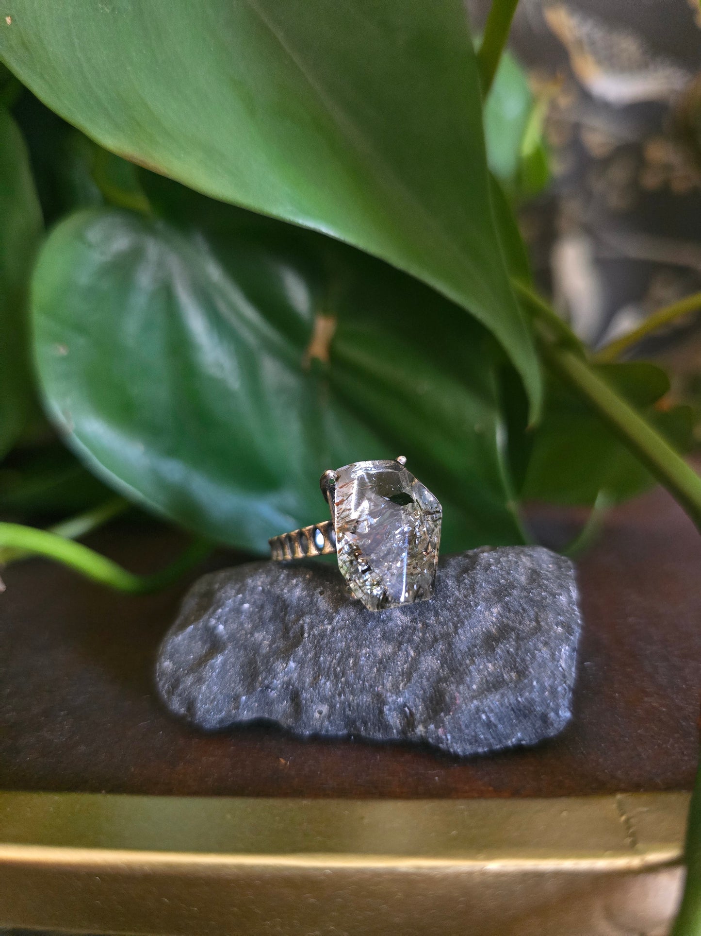 S925 Adjustable Rutilated Quartz Ring