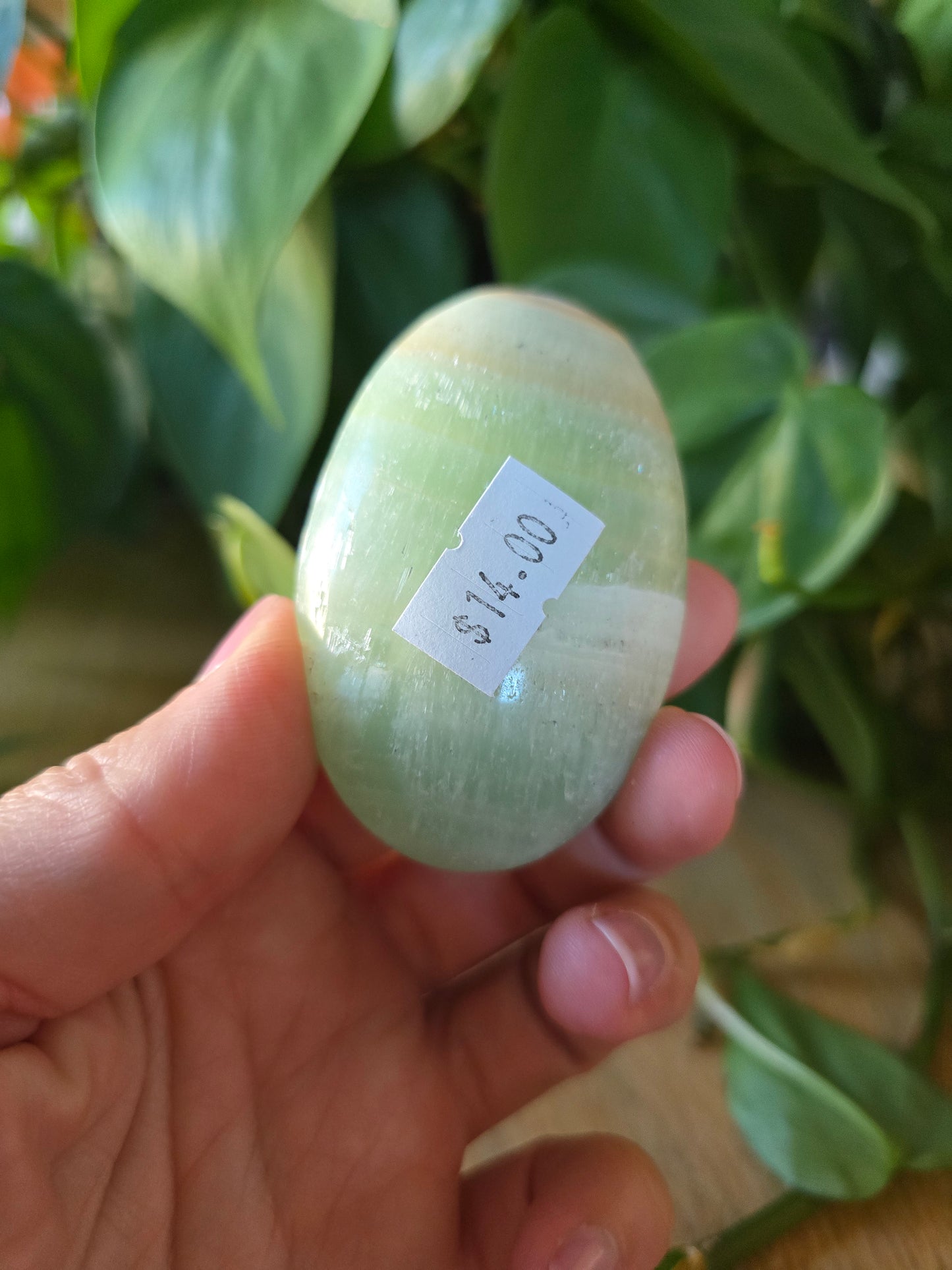 Pistachio Calcite Palm Stone