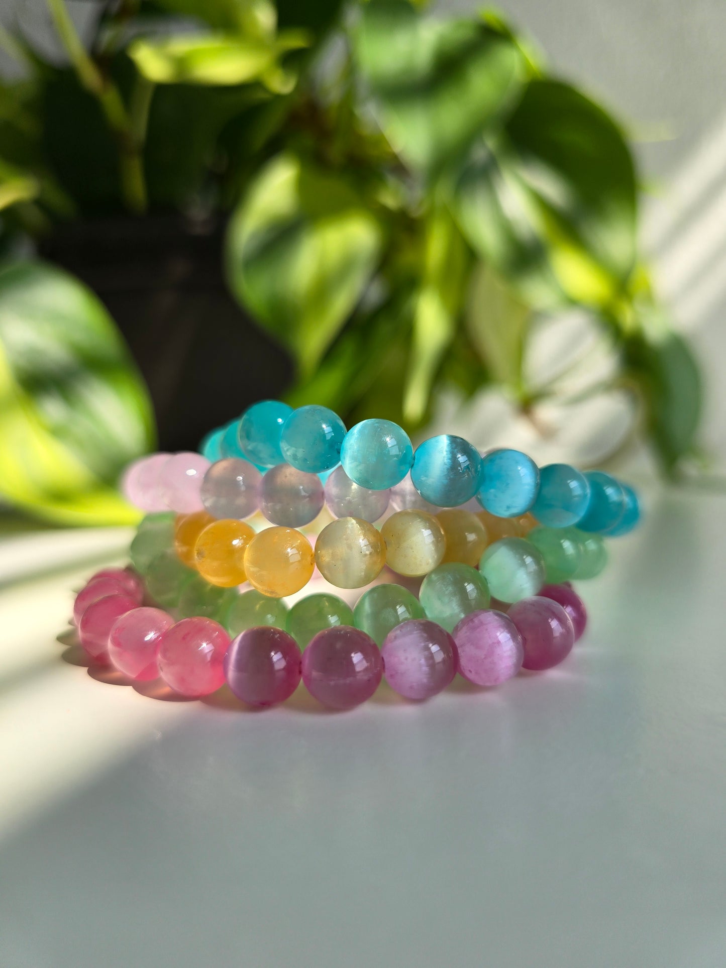 Satin Spar Bracelet Stack (dyed)