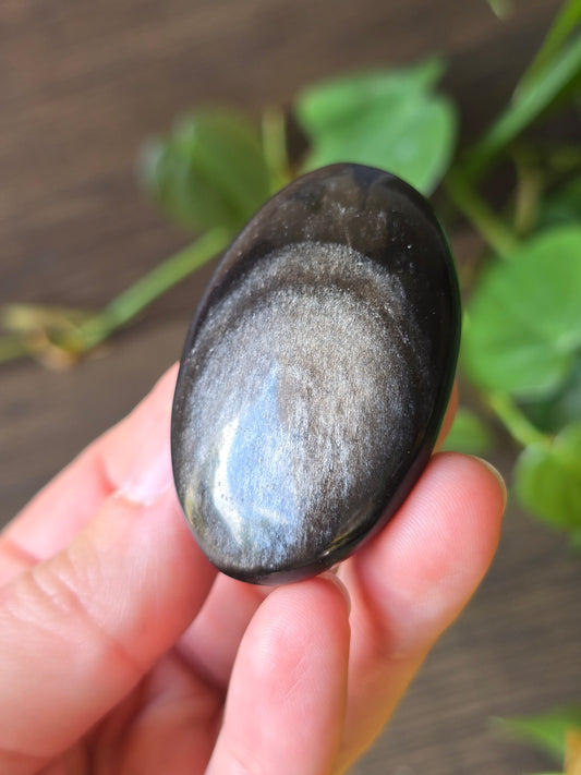 Silver Sheen Obsidian Palm Stone