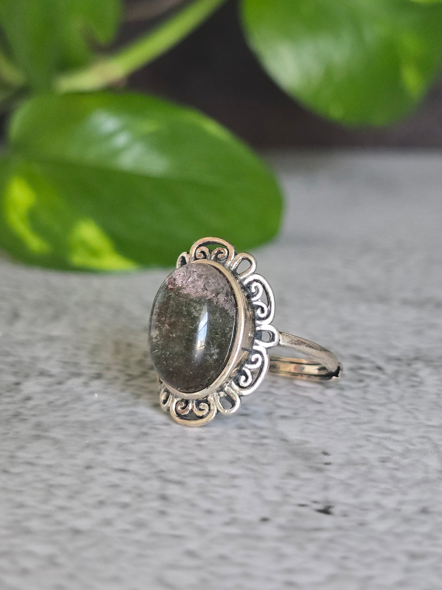 Lodolite "Garden Quartz" .925 Silver Adjustable Ring