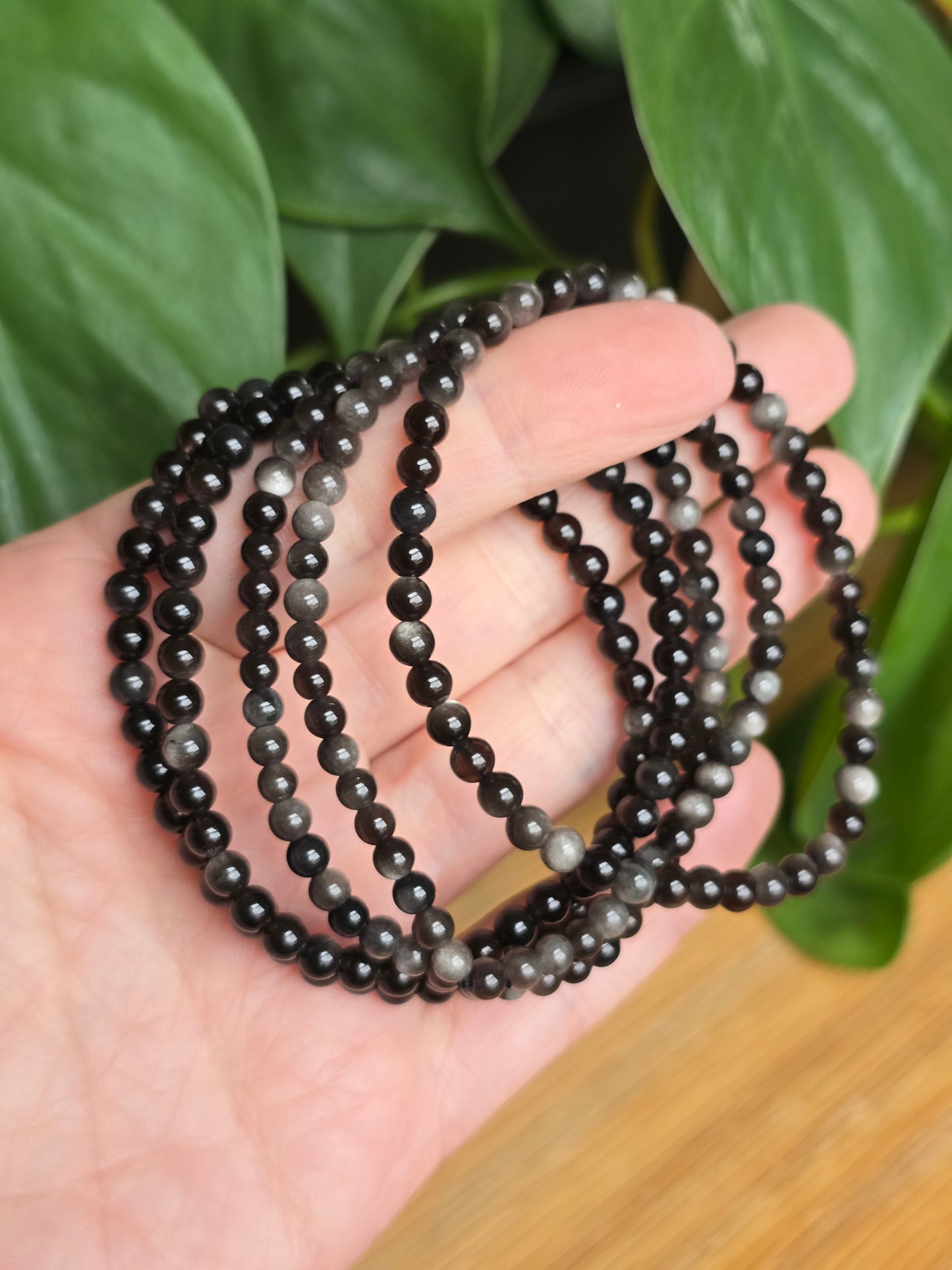 Silver Sheen Obsidian Stretch Bracelet