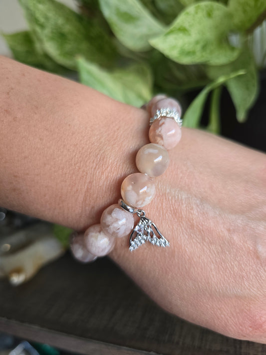 Flower Agate Stretch Bracelet With Charms