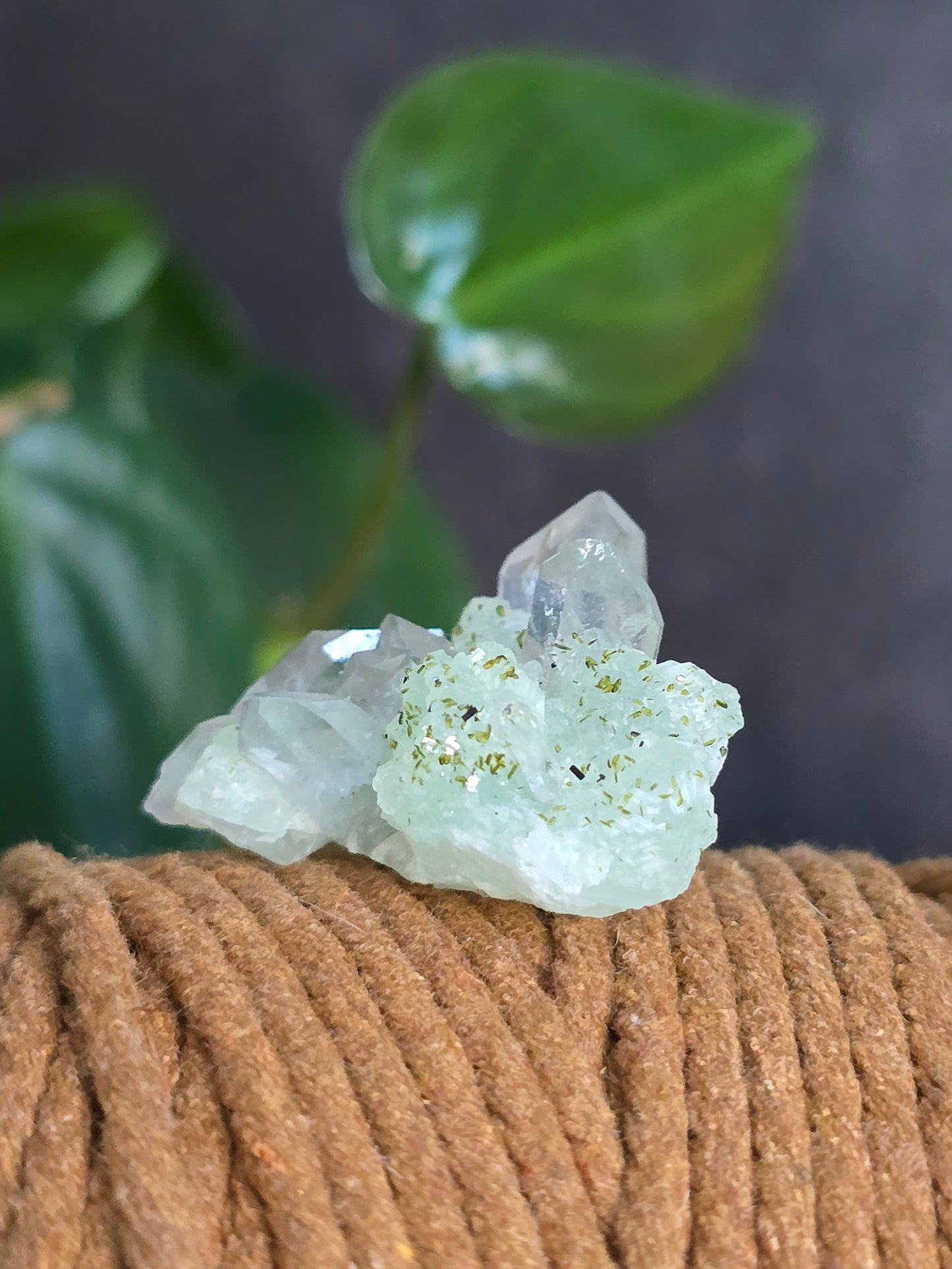 Prehnite and Epidote on Quartz Matrix