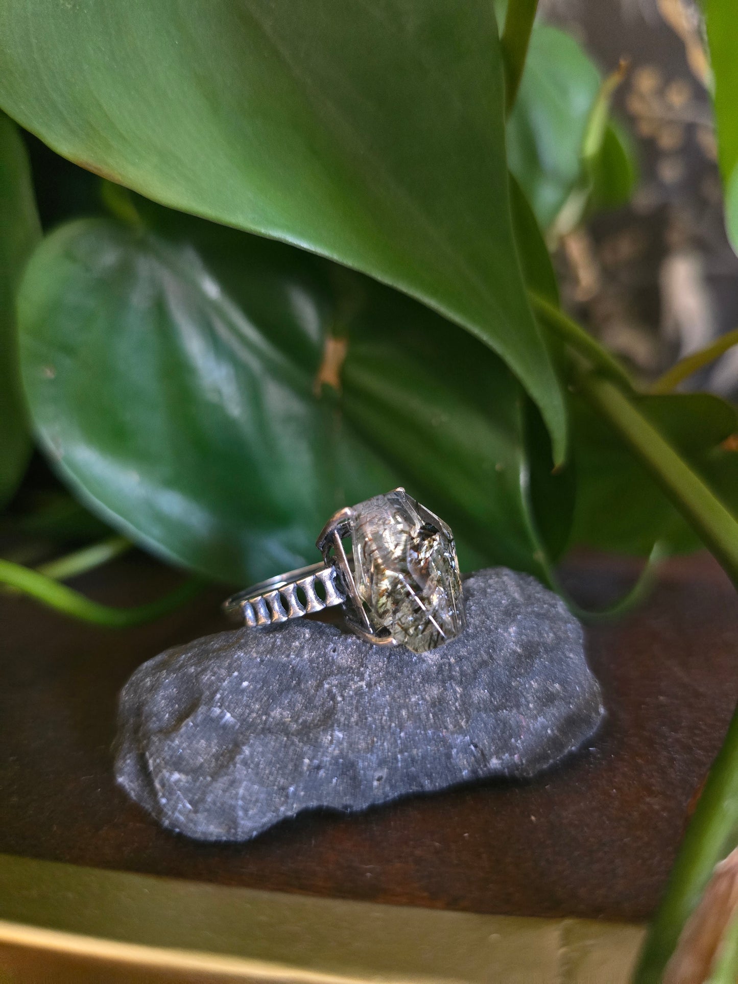 S925 Adjustable Rutilated Quartz Ring