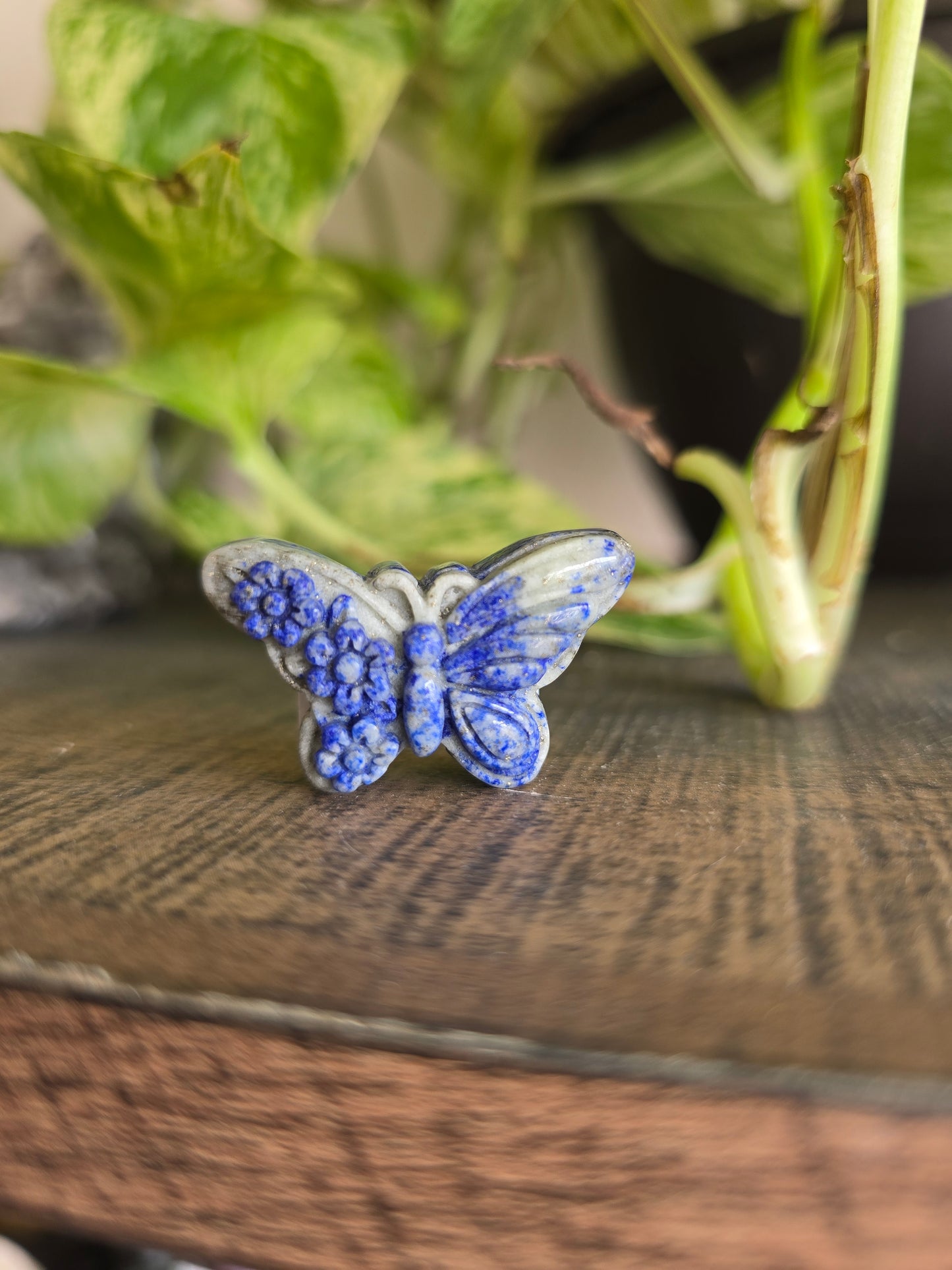 Lapis Lazuli Flower Butterfly Carving