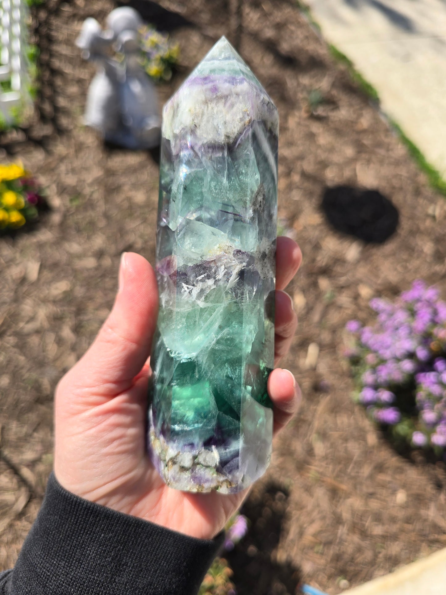 Rainbow Fluorite Tower With Dendritic Inclusions