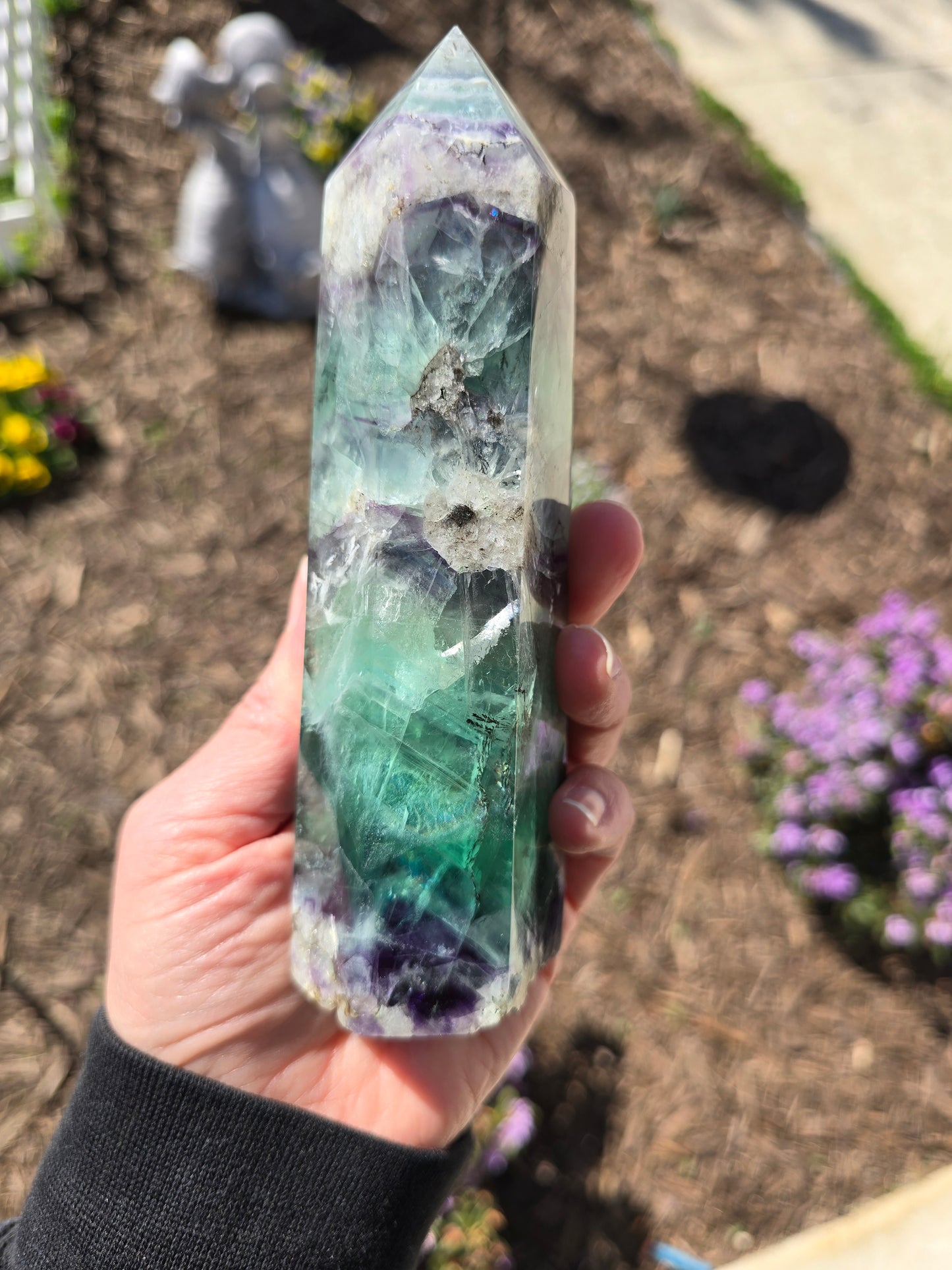 Rainbow Fluorite Tower With Dendritic Inclusions
