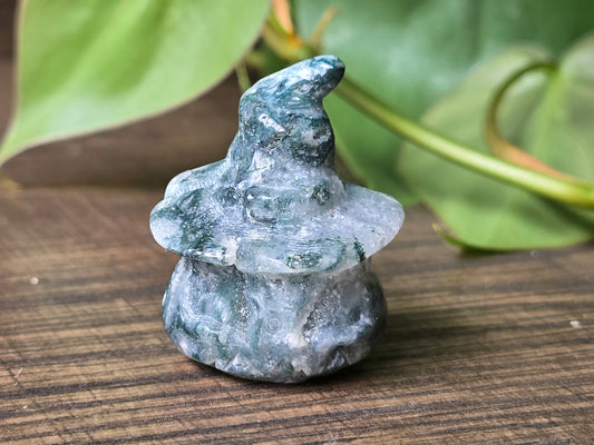 Moss Agate Witch Hat Pumpkin