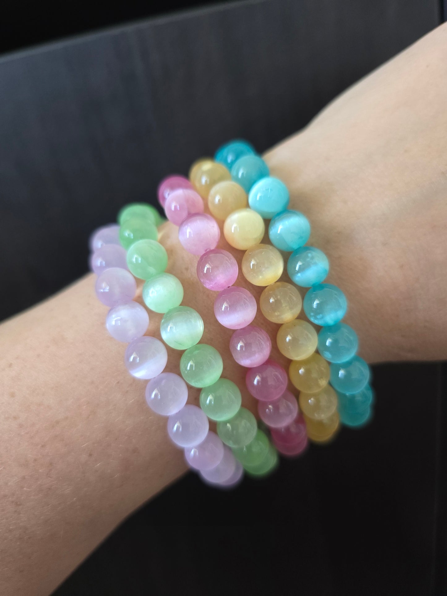 Satin Spar Bracelet Stack (dyed)