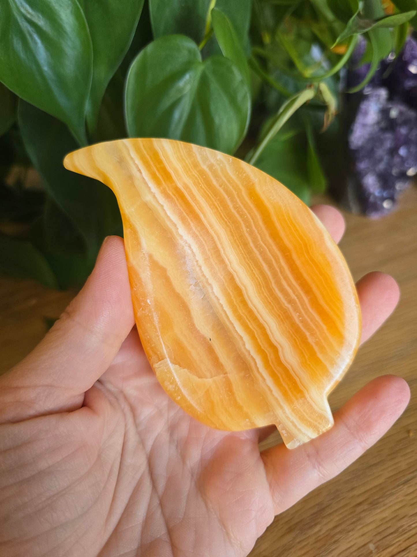 Orange Calcite Leaf Bowl