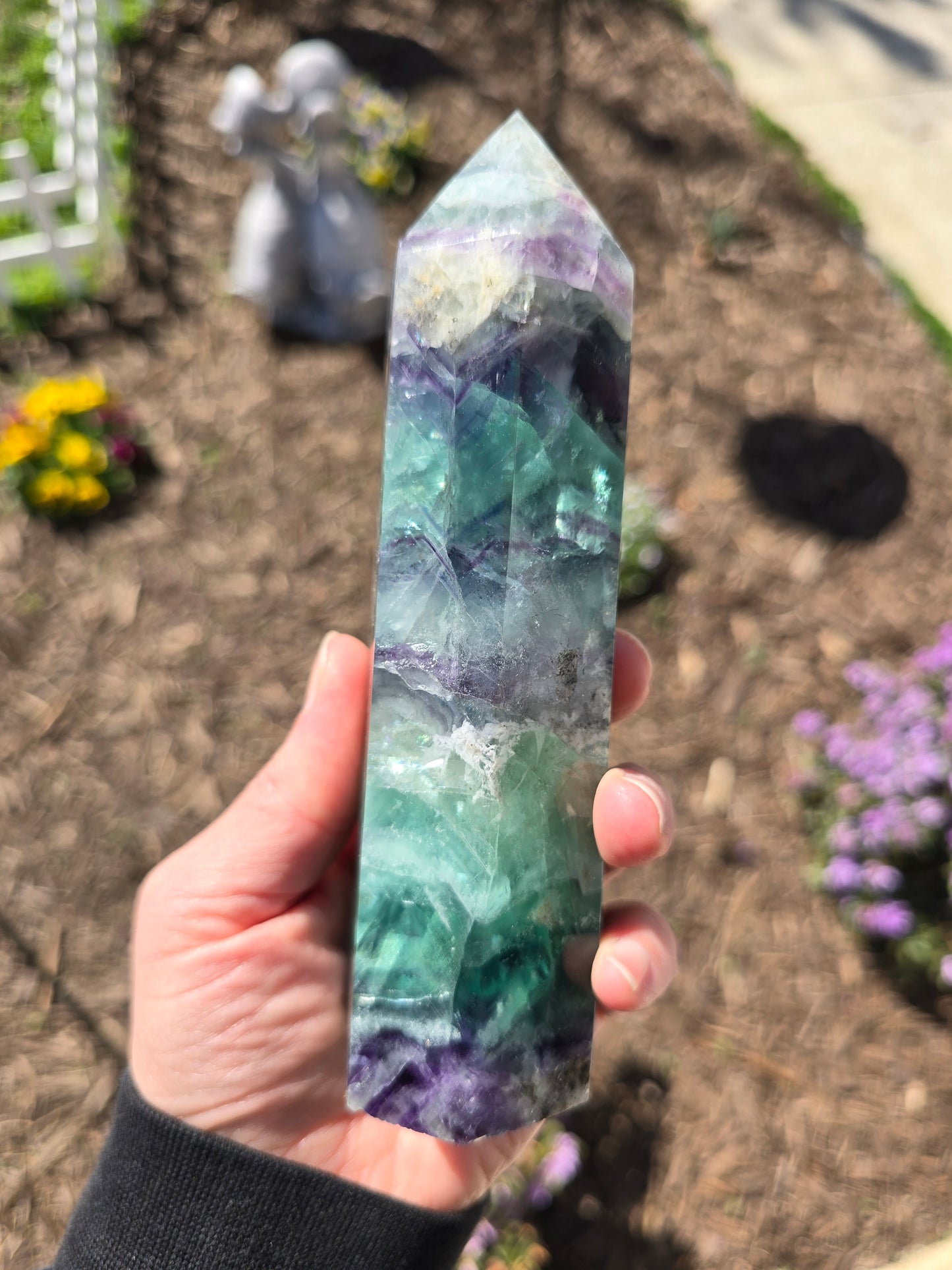 Rainbow Fluorite Tower With Dendritic Inclusions