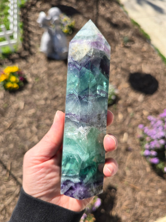 Rainbow Fluorite Tower With Dendritic Inclusions