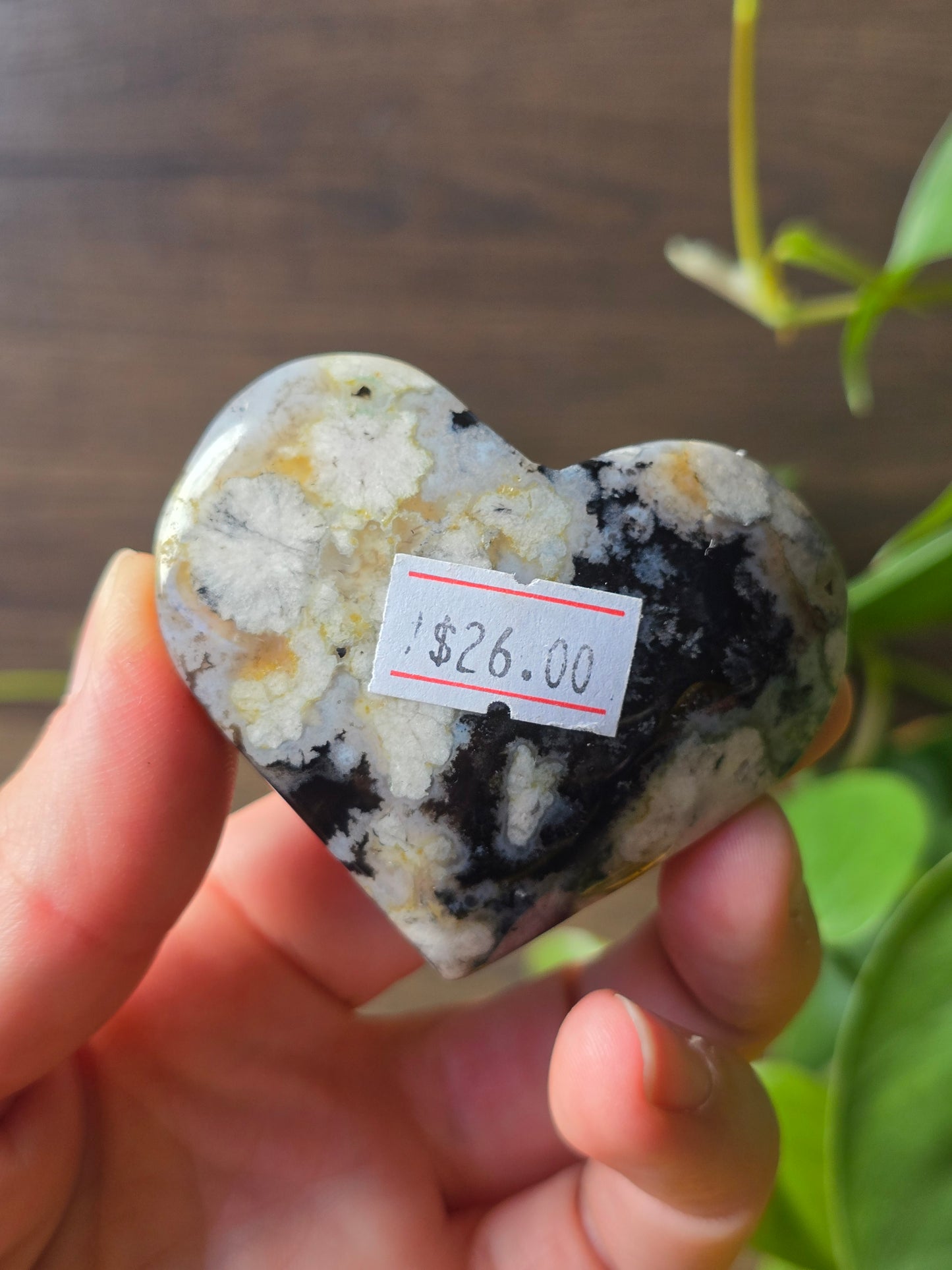 Black Flower Agate Heart